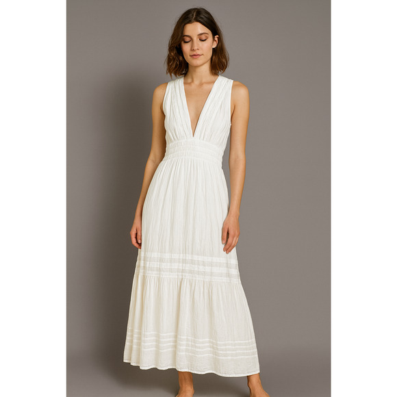 Pampelone Sienna Maxi Dress Womens Small White 100% Cotton Tiered Boho Resort - Picture 1 of 15